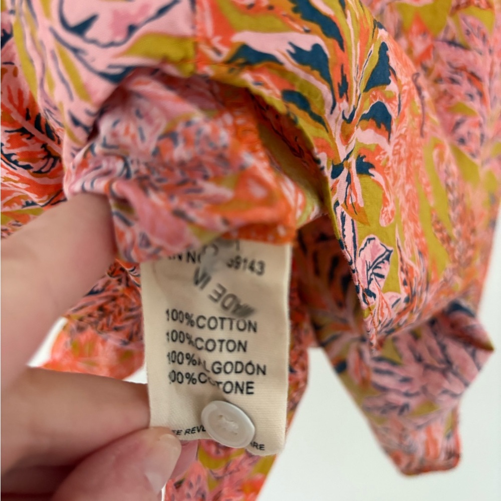 FRNCH Paris Colorful Tropical Front Tie Button Down Collar Cotton Shirt Small - Picture 4 of 5